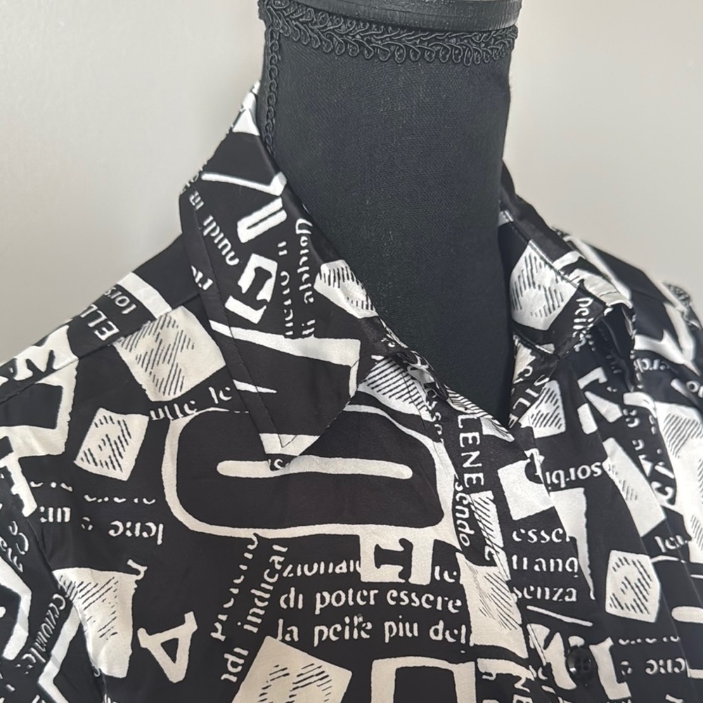 Black and White Graphic Button-Up Shirt - Picture 5 of 9